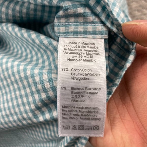 J. Crew Shirt Men Extra Large XL White Teal Checkered Flex Washed Button Up - Picture 4 of 7